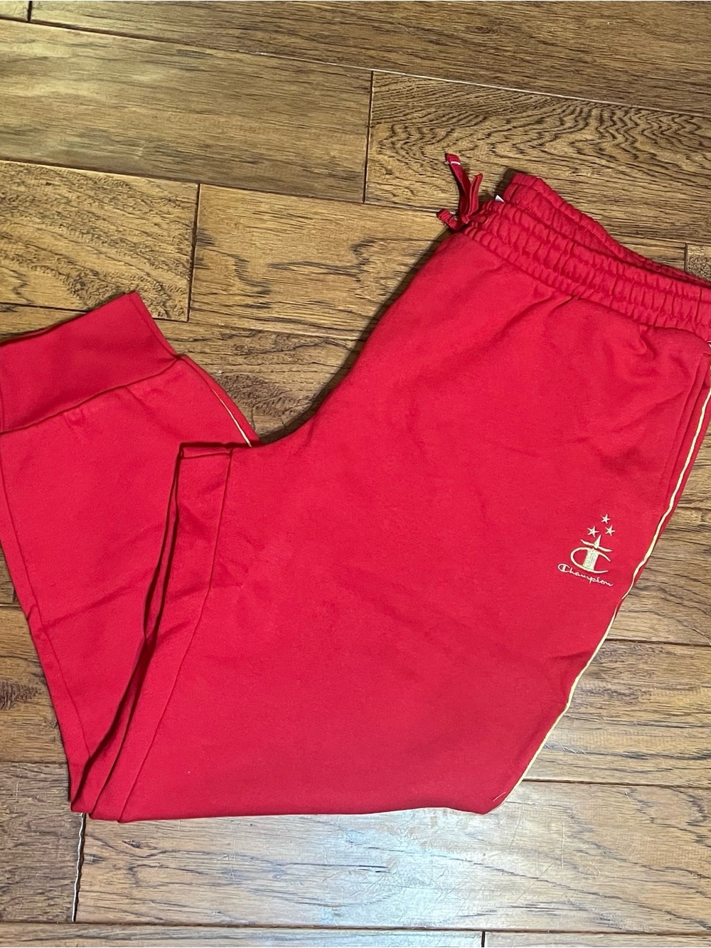 Champion Red Joggers with gold Stripe and Logo
